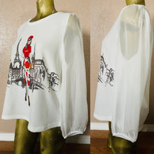 Load image into Gallery viewer, Love + Lace NWT Chic PARIS Themed KNIT Blouse NWT Size XL
