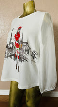 Load image into Gallery viewer, Love + Lace NWT Chic PARIS Themed KNIT Blouse NWT Size XL