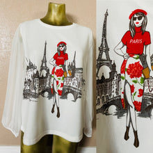 Load image into Gallery viewer, Love + Lace NWT Chic PARIS Themed KNIT Blouse NWT Size XL