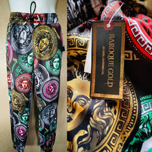 Load image into Gallery viewer, BAROQUE GOLD Italian Designer Style MEDUSA PRINT JOGGER PANTS NWT Size Small