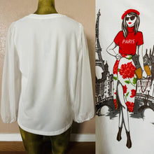 Load image into Gallery viewer, Love + Lace NWT Chic PARIS Themed KNIT Blouse NWT Size XL